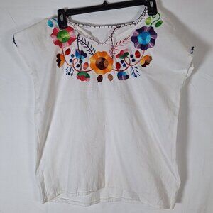 Floral Embroidered Sleeveless White Shirt Handmade